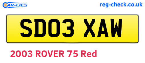 SD03XAW are the vehicle registration plates.