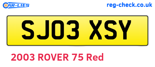 SJ03XSY are the vehicle registration plates.