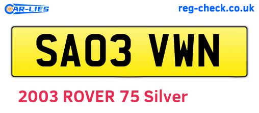 SA03VWN are the vehicle registration plates.