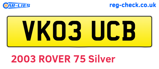 VK03UCB are the vehicle registration plates.