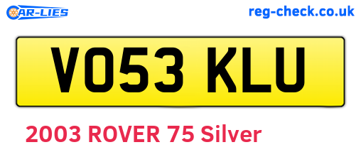VO53KLU are the vehicle registration plates.