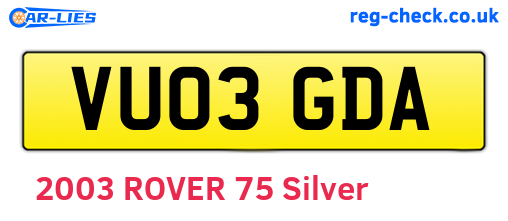 VU03GDA are the vehicle registration plates.