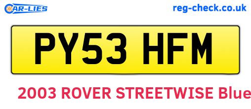 PY53HFM are the vehicle registration plates.
