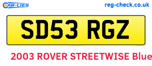 SD53RGZ are the vehicle registration plates.