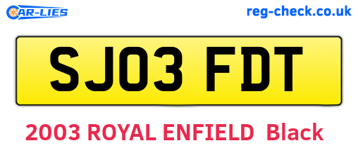 SJ03FDT are the vehicle registration plates.