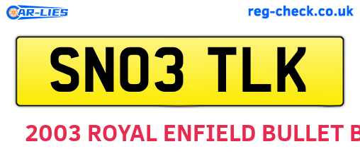 SN03TLK are the vehicle registration plates.