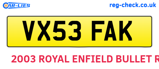 VX53FAK are the vehicle registration plates.