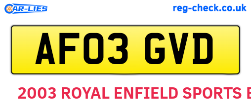 AF03GVD are the vehicle registration plates.
