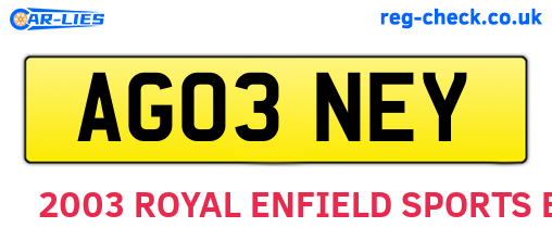 AG03NEY are the vehicle registration plates.
