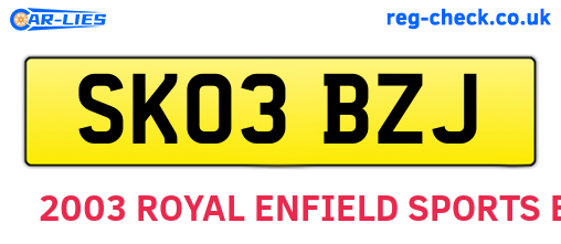SK03BZJ are the vehicle registration plates.