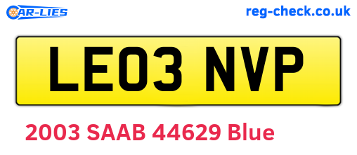 LE03NVP are the vehicle registration plates.