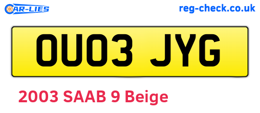 OU03JYG are the vehicle registration plates.