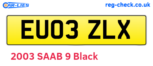 EU03ZLX are the vehicle registration plates.