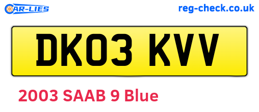 DK03KVV are the vehicle registration plates.