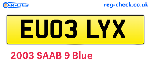 EU03LYX are the vehicle registration plates.