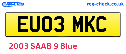 EU03MKC are the vehicle registration plates.