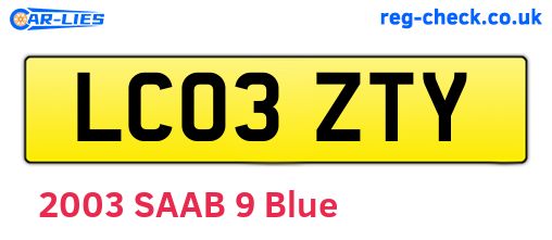 LC03ZTY are the vehicle registration plates.