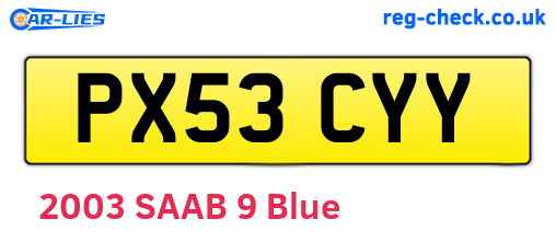 PX53CYY are the vehicle registration plates.