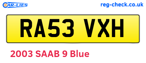 RA53VXH are the vehicle registration plates.