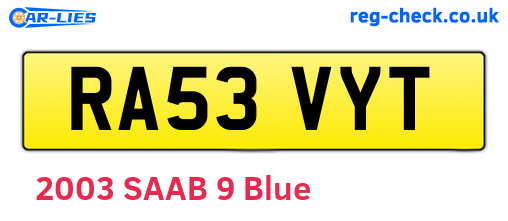 RA53VYT are the vehicle registration plates.