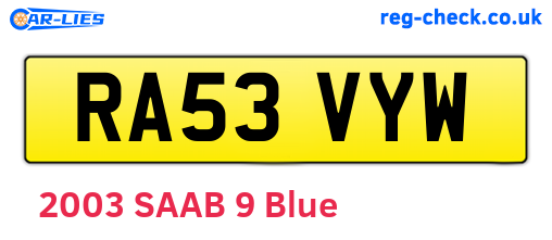 RA53VYW are the vehicle registration plates.