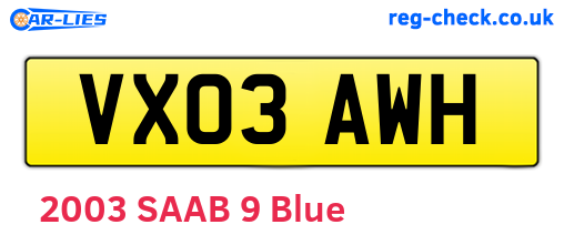 VX03AWH are the vehicle registration plates.