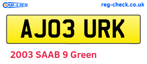 AJ03URK are the vehicle registration plates.