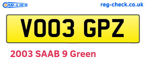 VO03GPZ are the vehicle registration plates.