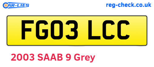 FG03LCC are the vehicle registration plates.