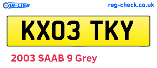 KX03TKY are the vehicle registration plates.