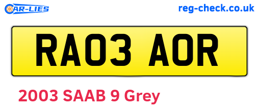 RA03AOR are the vehicle registration plates.