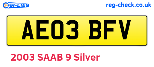 AE03BFV are the vehicle registration plates.