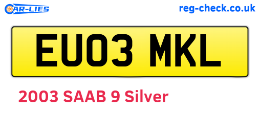 EU03MKL are the vehicle registration plates.