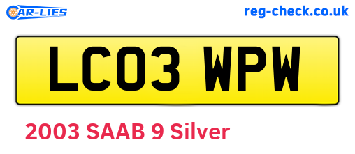 LC03WPW are the vehicle registration plates.