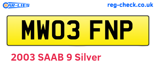 MW03FNP are the vehicle registration plates.