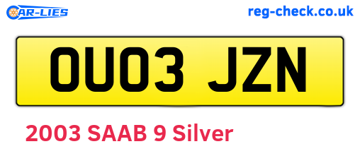 OU03JZN are the vehicle registration plates.