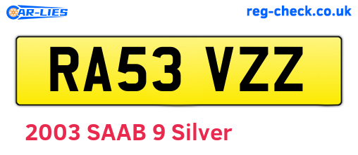 RA53VZZ are the vehicle registration plates.