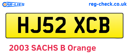 HJ52XCB are the vehicle registration plates.