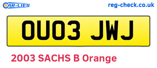 OU03JWJ are the vehicle registration plates.