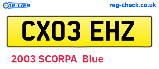 CX03EHZ are the vehicle registration plates.