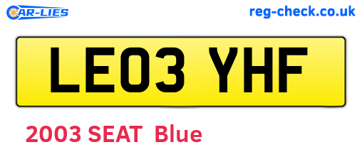 LE03YHF are the vehicle registration plates.