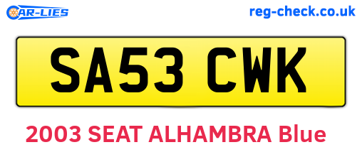 SA53CWK are the vehicle registration plates.