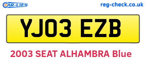 YJ03EZB are the vehicle registration plates.