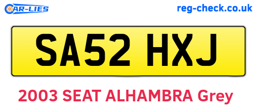 SA52HXJ are the vehicle registration plates.