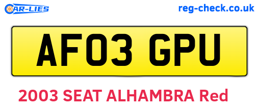 AF03GPU are the vehicle registration plates.