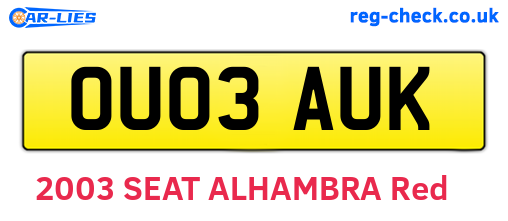 OU03AUK are the vehicle registration plates.