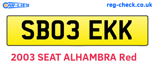 SB03EKK are the vehicle registration plates.