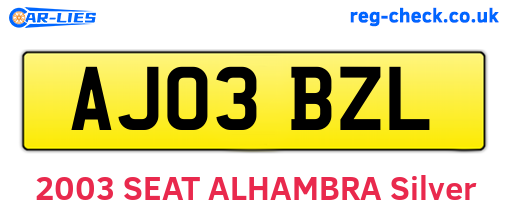 AJ03BZL are the vehicle registration plates.