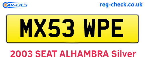 MX53WPE are the vehicle registration plates.