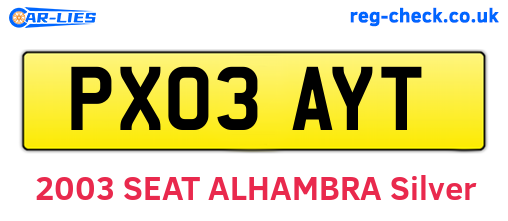 PX03AYT are the vehicle registration plates.